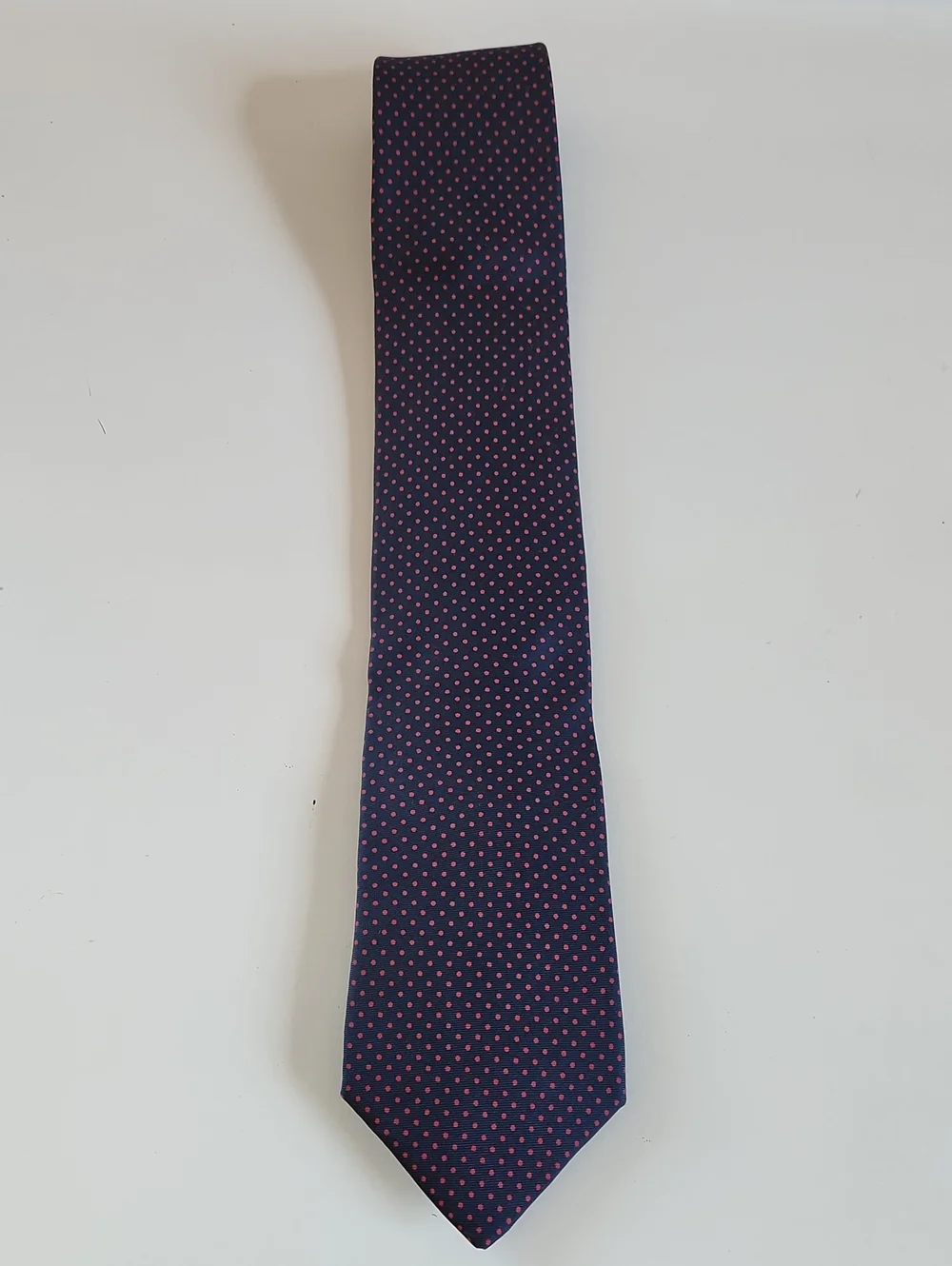 Duxbury Ltd. Navy Blue Red Polka Dot Silk Tie Classic Business Necktie